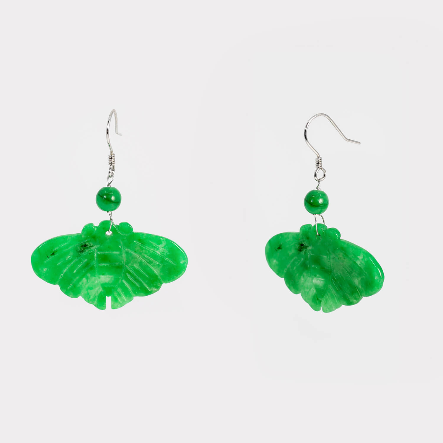 Green jade butterfly earrings